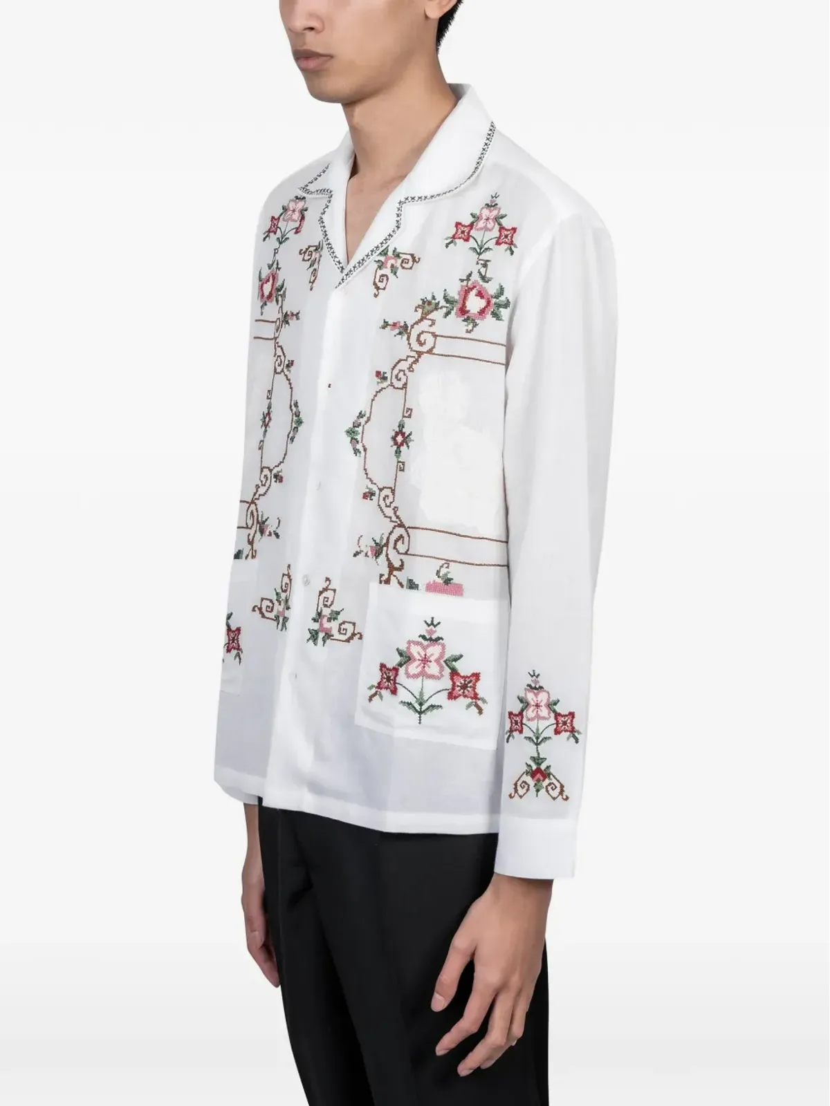 Baziszt Sena floral-embroidered pocket shirt - 画像2