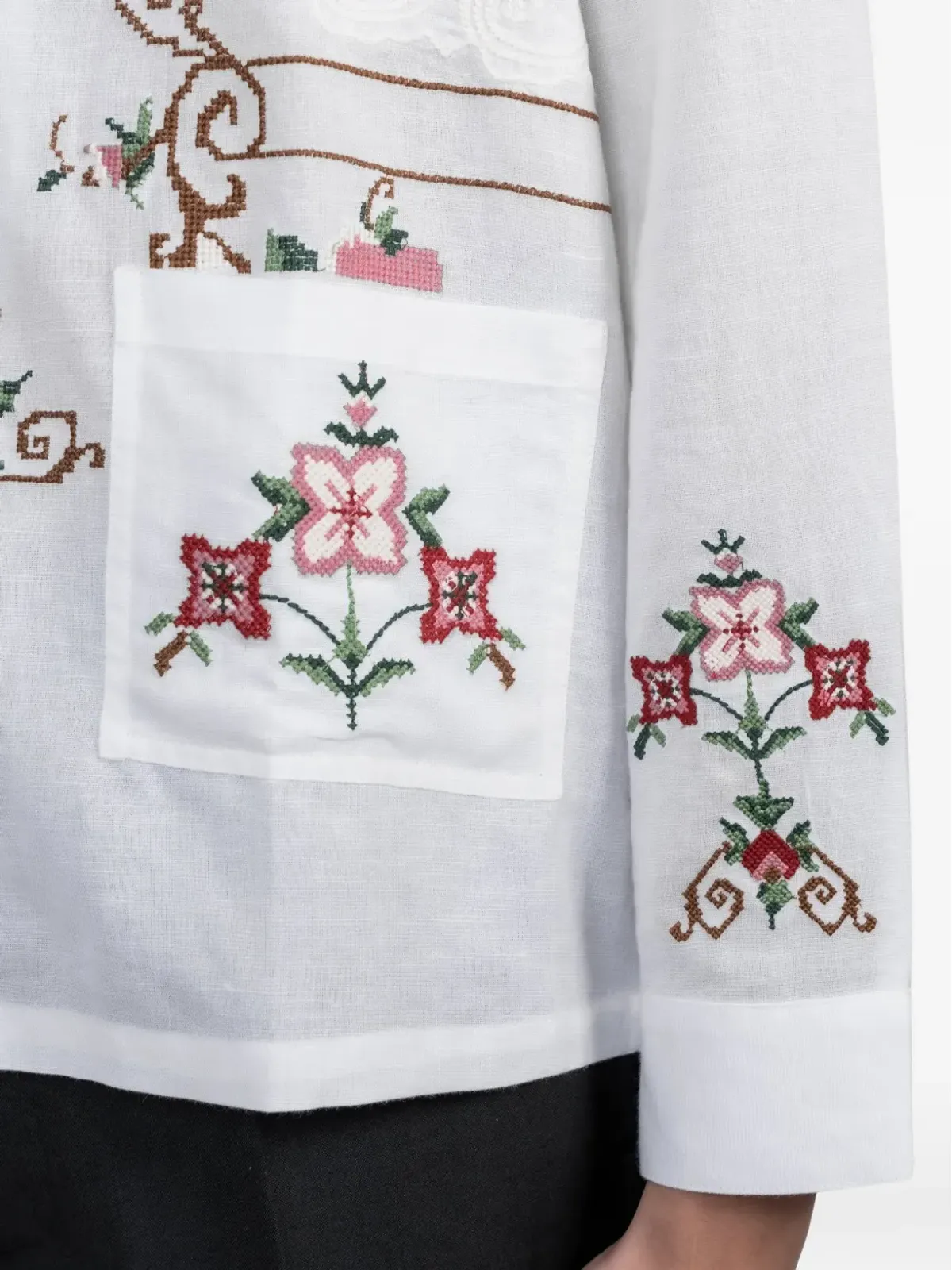 Baziszt Sena floral-embroidered pocket shirt - 画像4