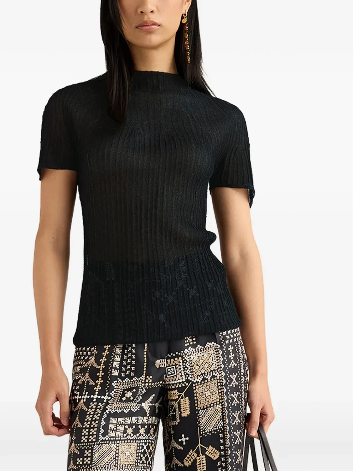Momoni Mirada ribbed T-shirt - Black - 画像3