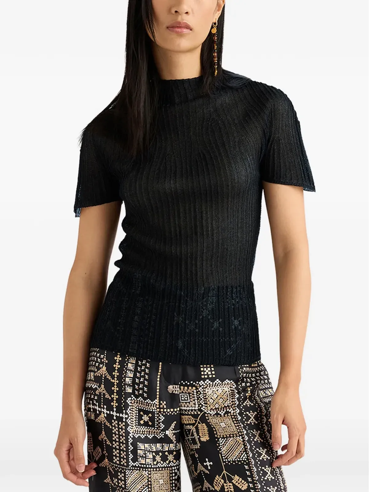 Momoni Mirada ribbed T-shirt - Black - 画像4
