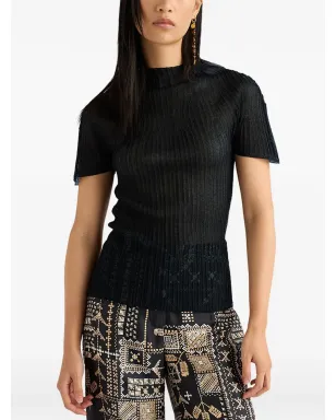 Momoni Mirada ribbed T-shirt - Black - サムネイル4