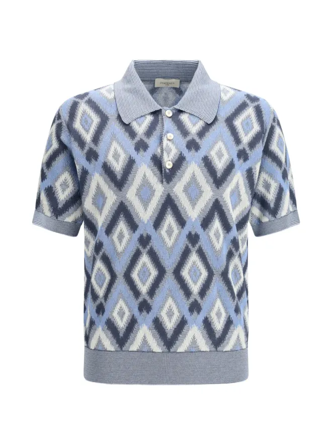 Piacenza Cashmere Piacenza Cashmere 柄入り半袖ポロシャツ - ブルーの商品画像