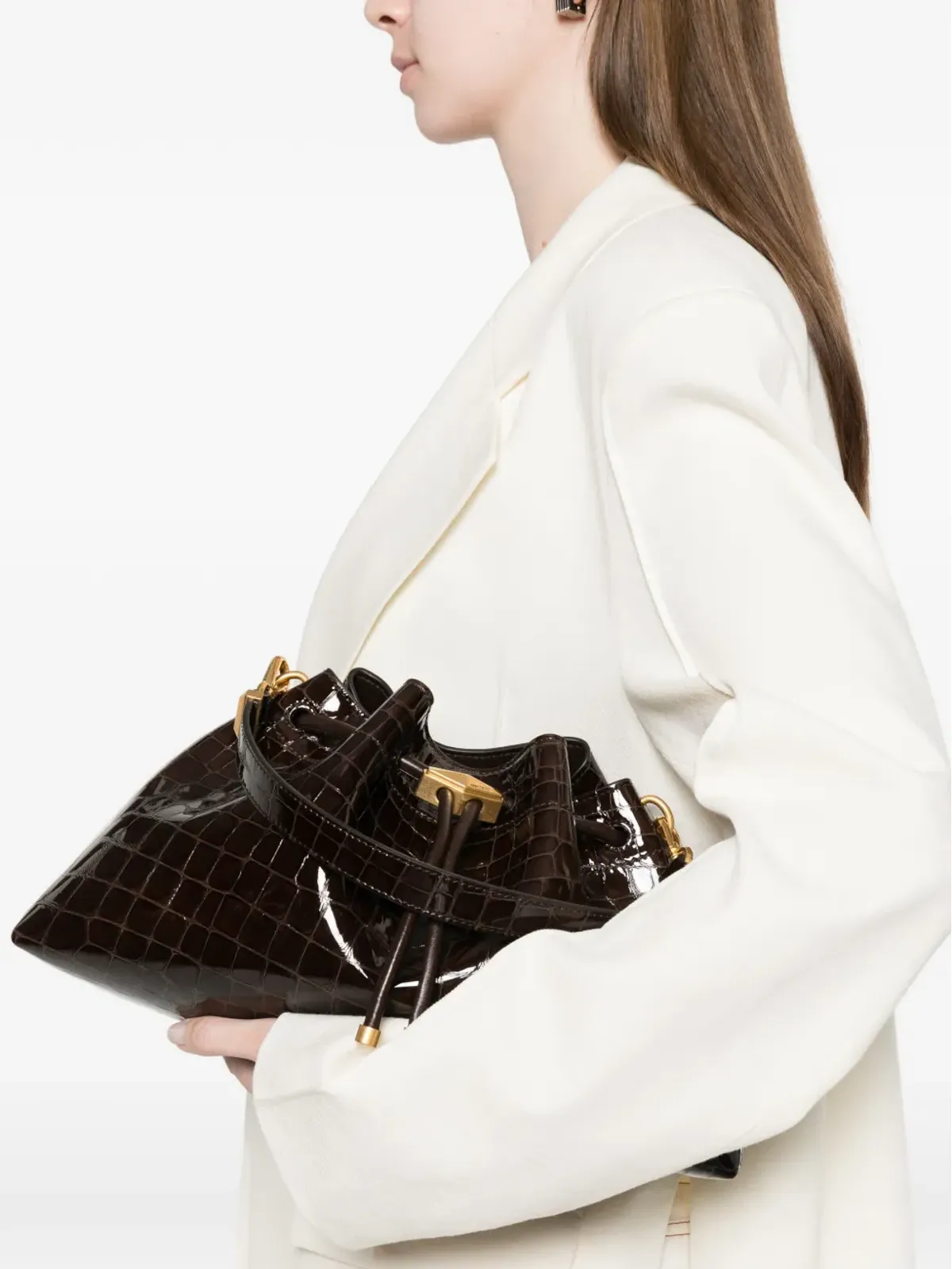 Jimmy Choo クロコエフェクト ドローストリング レザートートバッグ - 画像2