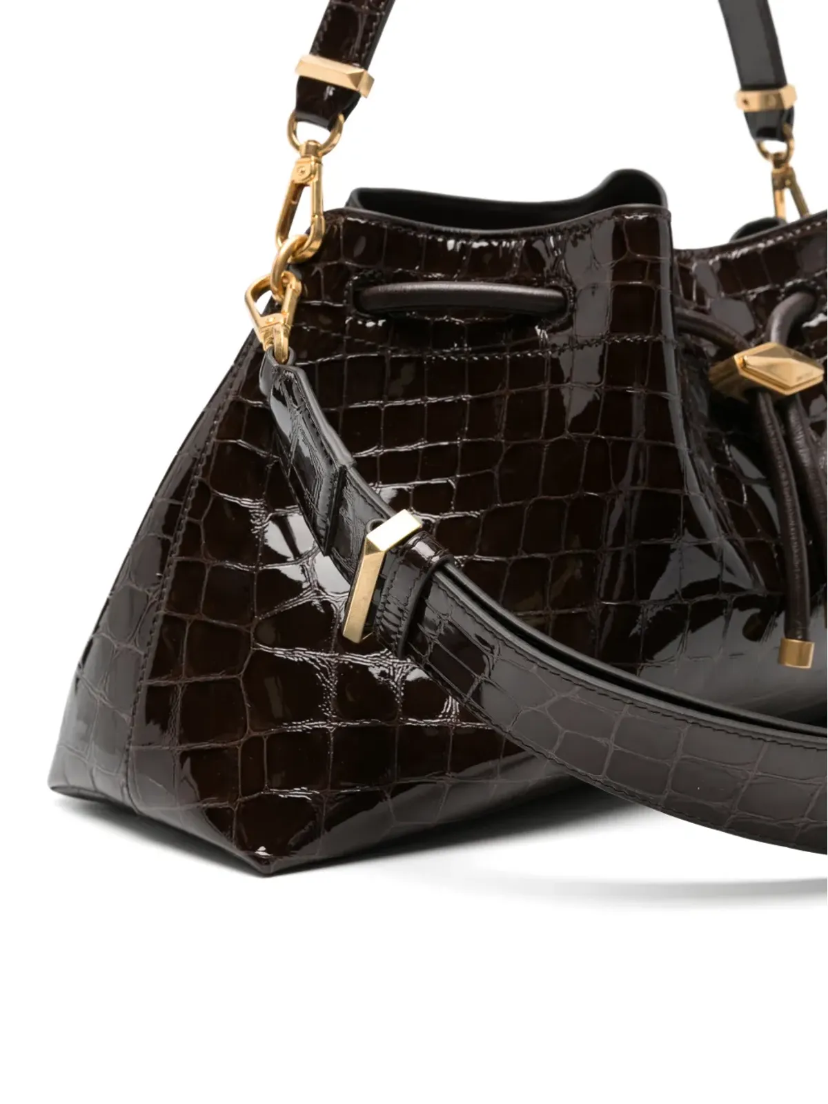 Jimmy Choo クロコエフェクト ドローストリング レザートートバッグ - 画像4