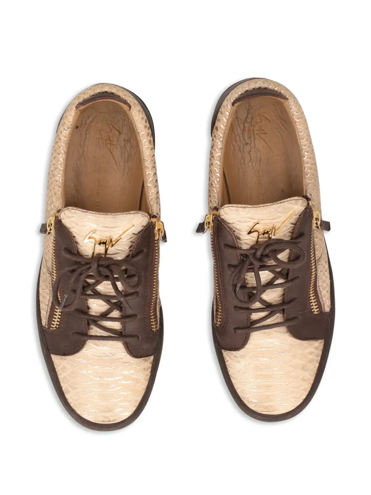 Giuseppe Zanotti Vintage フランキー蛇柄プリントレザーのスニーカー - 画像4