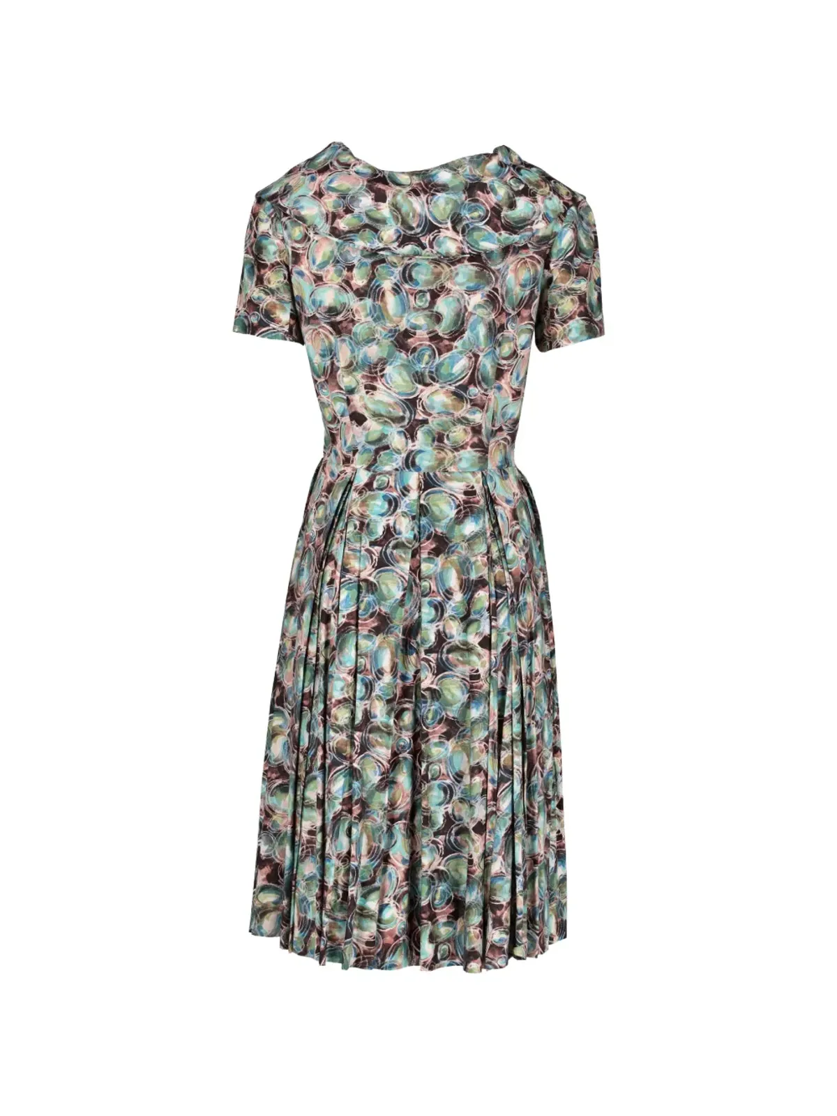 Vintage 1950s patterned midi cotton dress - グリーン - 画像2