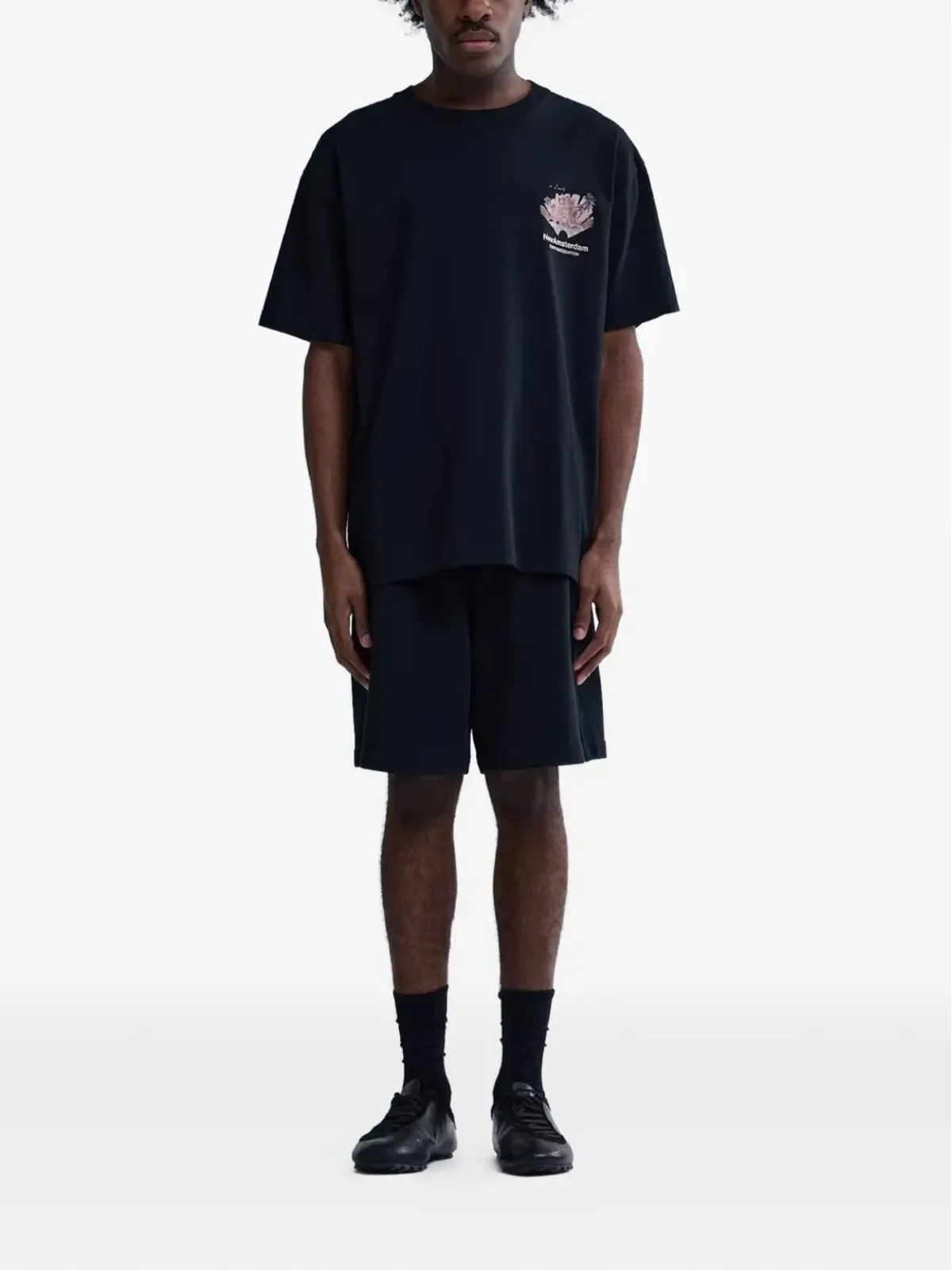 NEW AMSTERDAM トロピカルプリントTシャツ ブラック - 画像2