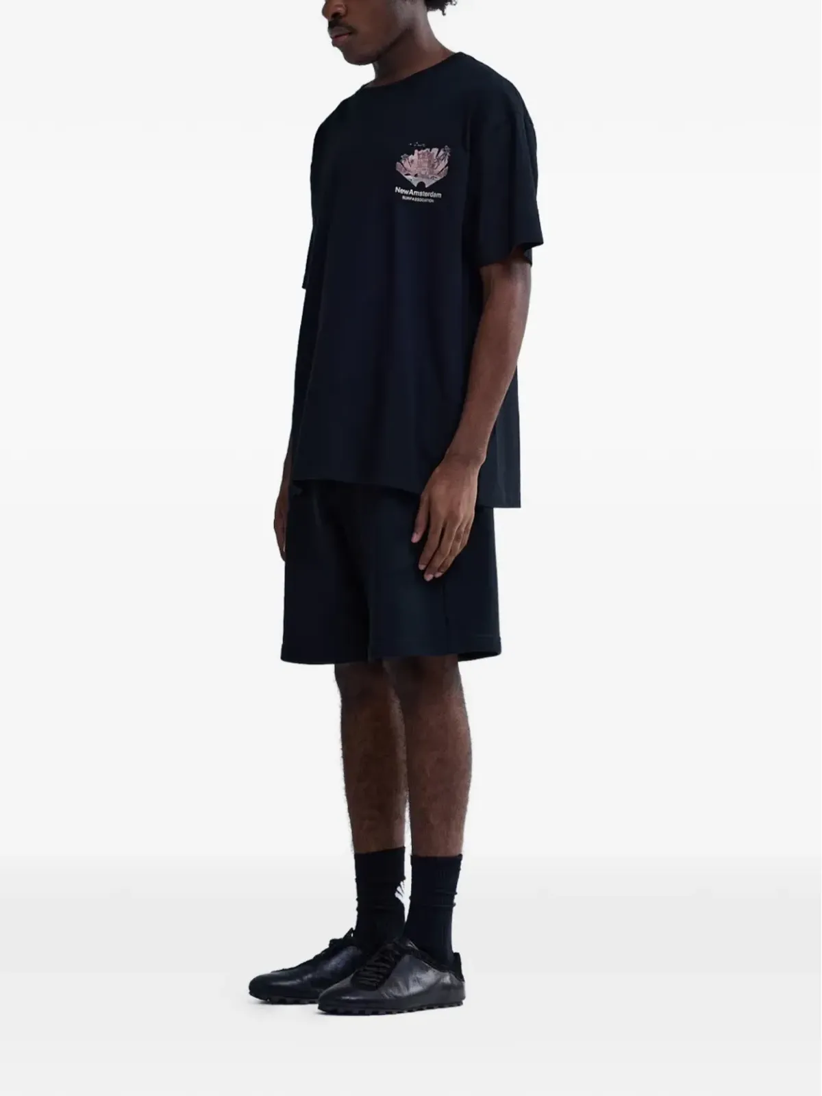 NEW AMSTERDAM トロピカルプリントTシャツ ブラック - 画像3