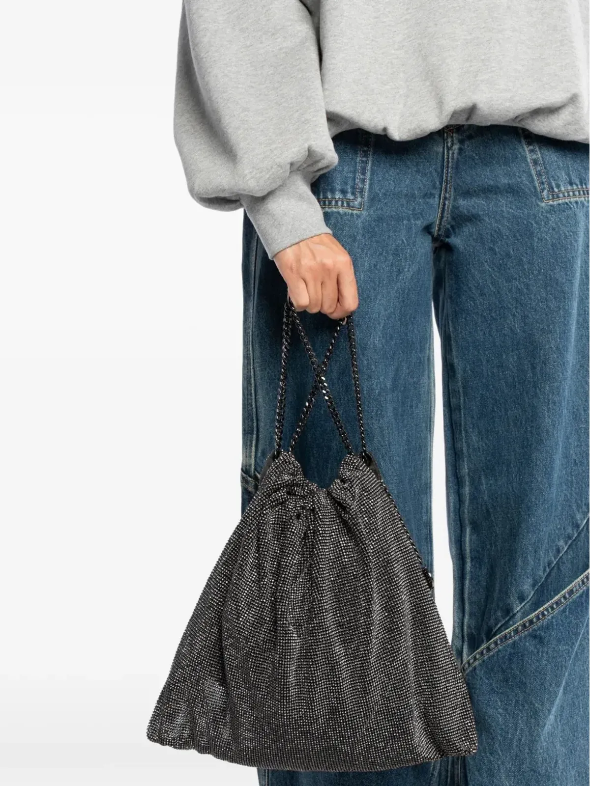 TWENTY FOURHAITCH ストラス付きメッシュのドローストリングショルダーバッグ - 画像2