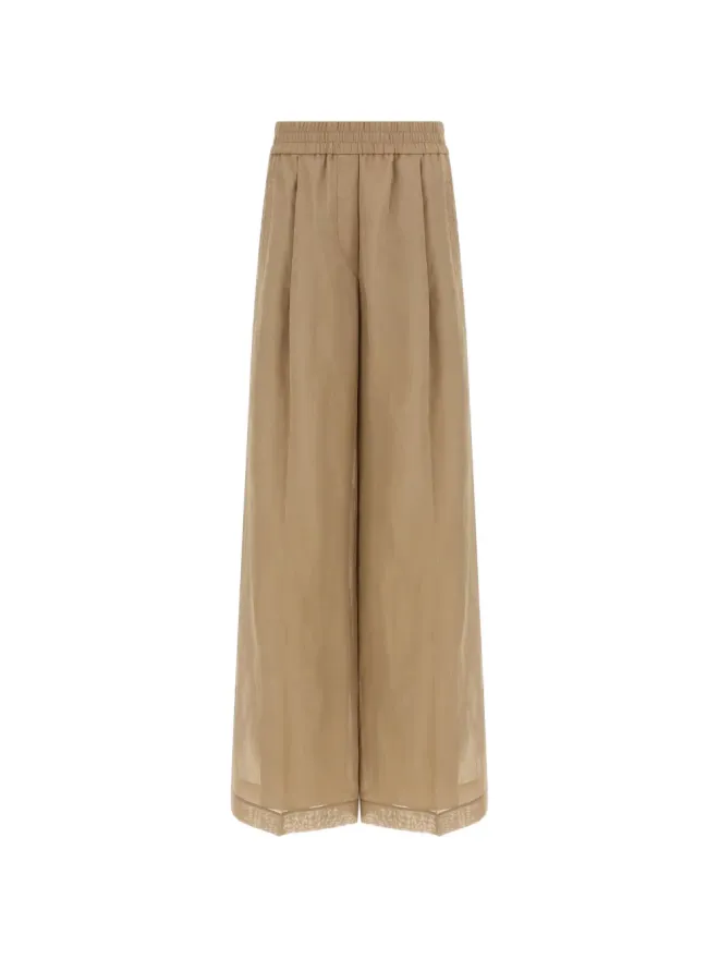 Brunello Cucinelli Brunello Cucinelli 伸縮性のあるパラッツォパンツ（ニュートラルカラー）の商品画像