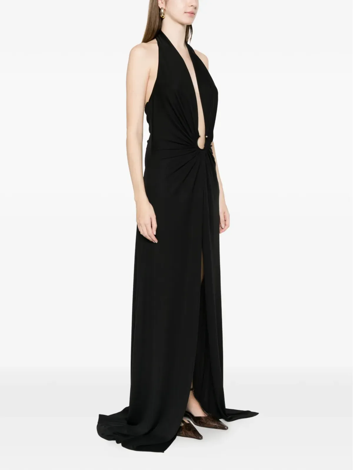 ALESSANDRO LEGORA ホルターネック・リングディテール・マキシドレス - ブラック - 画像3