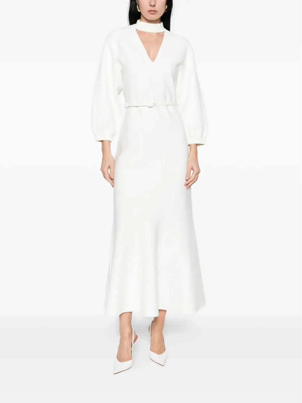 Roland Mouret Vネック ベルト付きドレス - ベージュ - 画像2