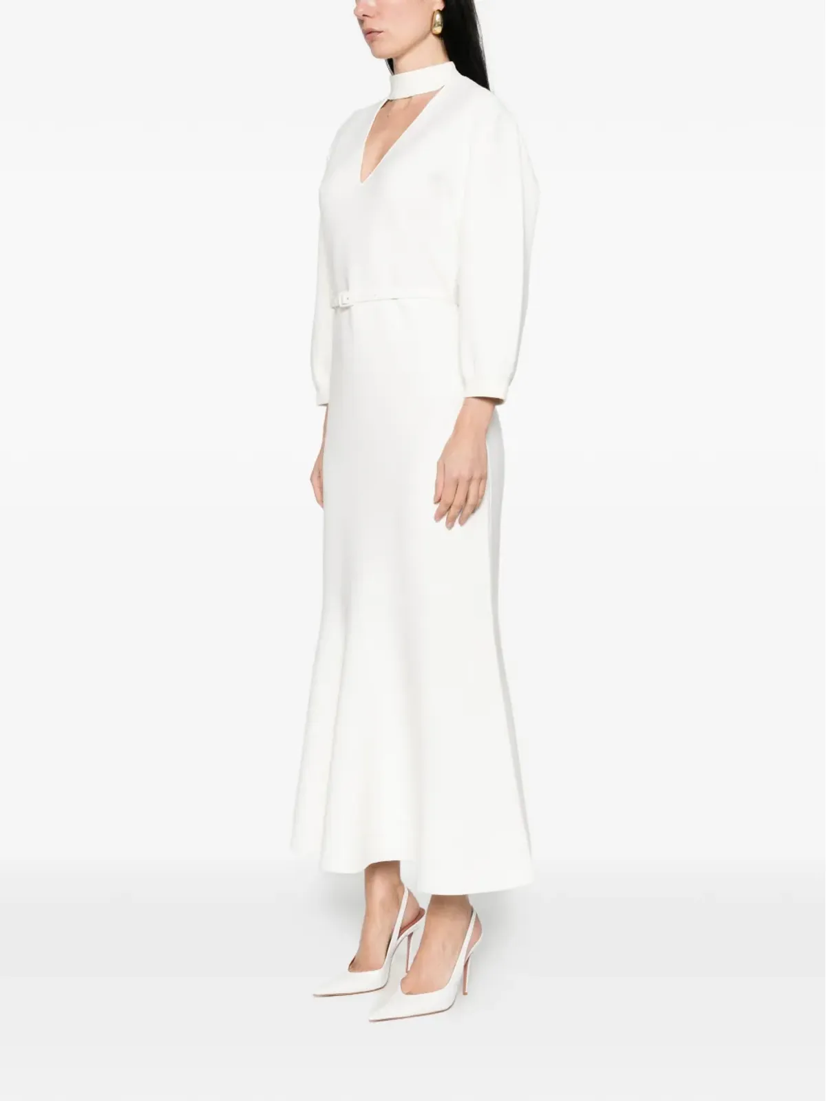 Roland Mouret Vネック ベルト付きドレス - ベージュ - 画像3