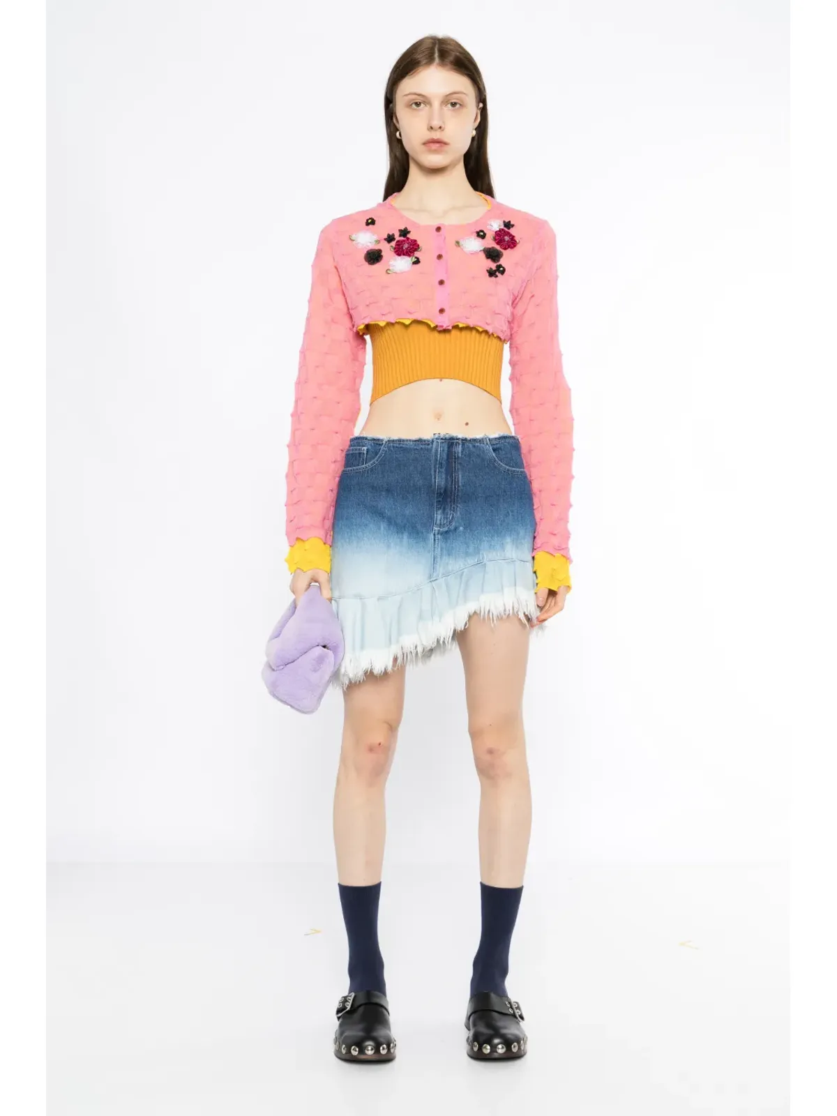 YANYAN KNITS クロップ丈花柄アップリケ付きカーディガン - 画像2