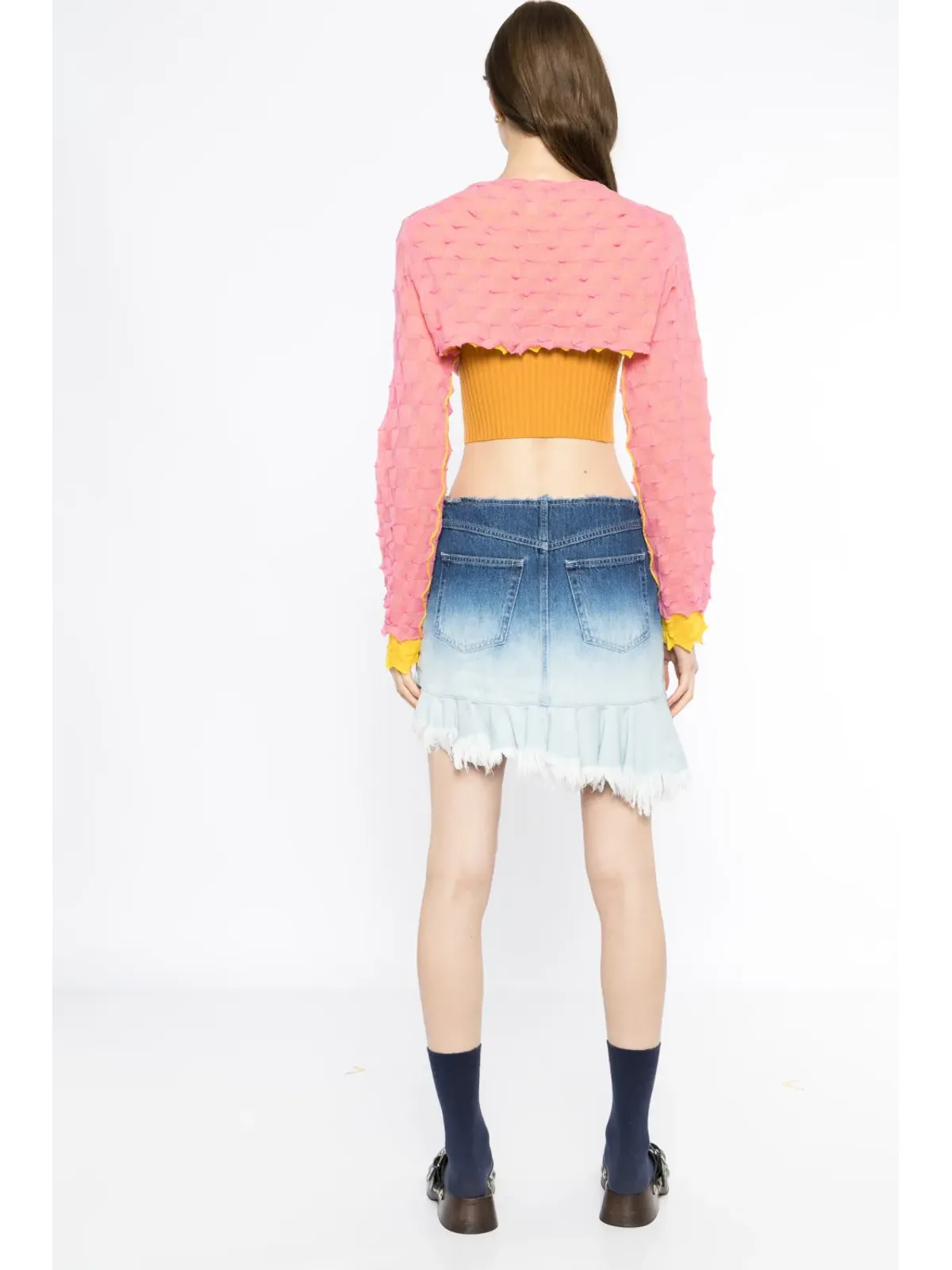 YANYAN KNITS クロップ丈花柄アップリケ付きカーディガン - 画像4