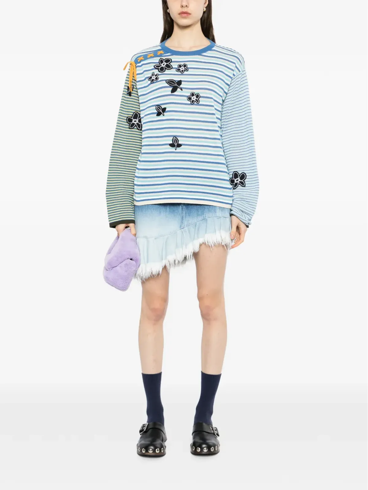 YANYAN KNITS ストライプ花柄ニットウェア - 画像2
