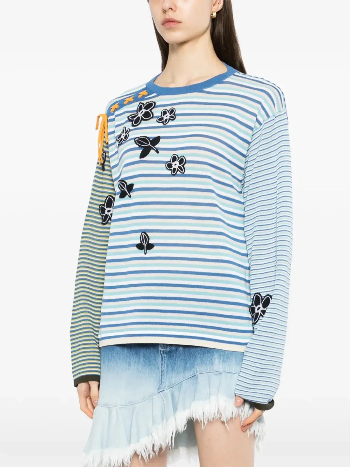 YANYAN KNITS ストライプ花柄ニットウェア - 画像3