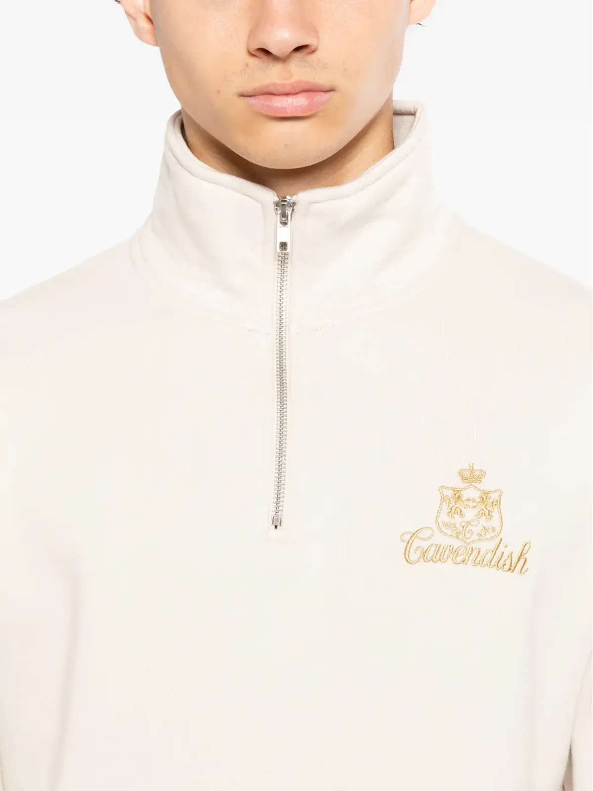 Cavendish ジップアップ ロゴスウェットシャツ ベージュ - 画像5