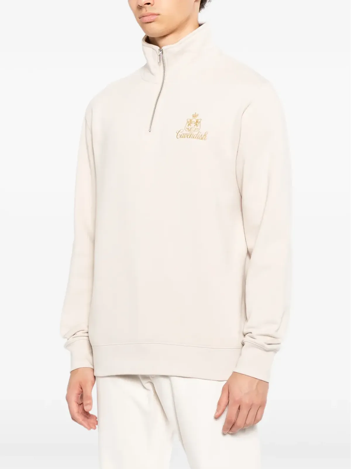 Cavendish ジップアップ ロゴスウェットシャツ ベージュ - 画像3