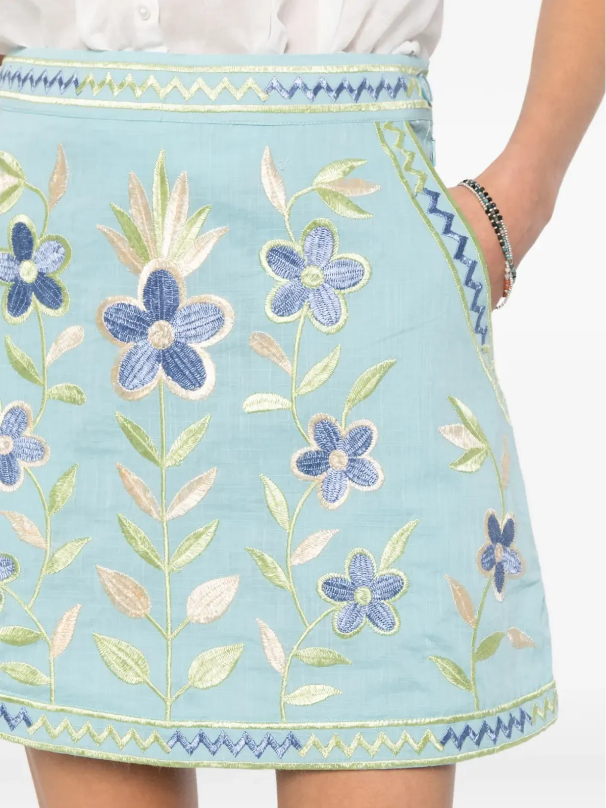 Antik Batik Carioca floral-embroidered mini skirt - Blue - 画像5