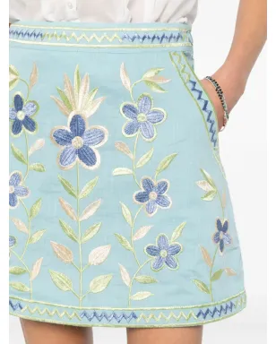 Antik Batik Carioca floral-embroidered mini skirt - Blue - サムネイル5