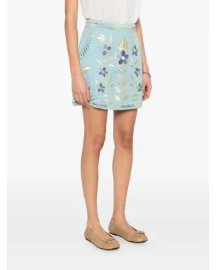 Antik Batik Carioca floral-embroidered mini skirt - Blue - サムネイル3