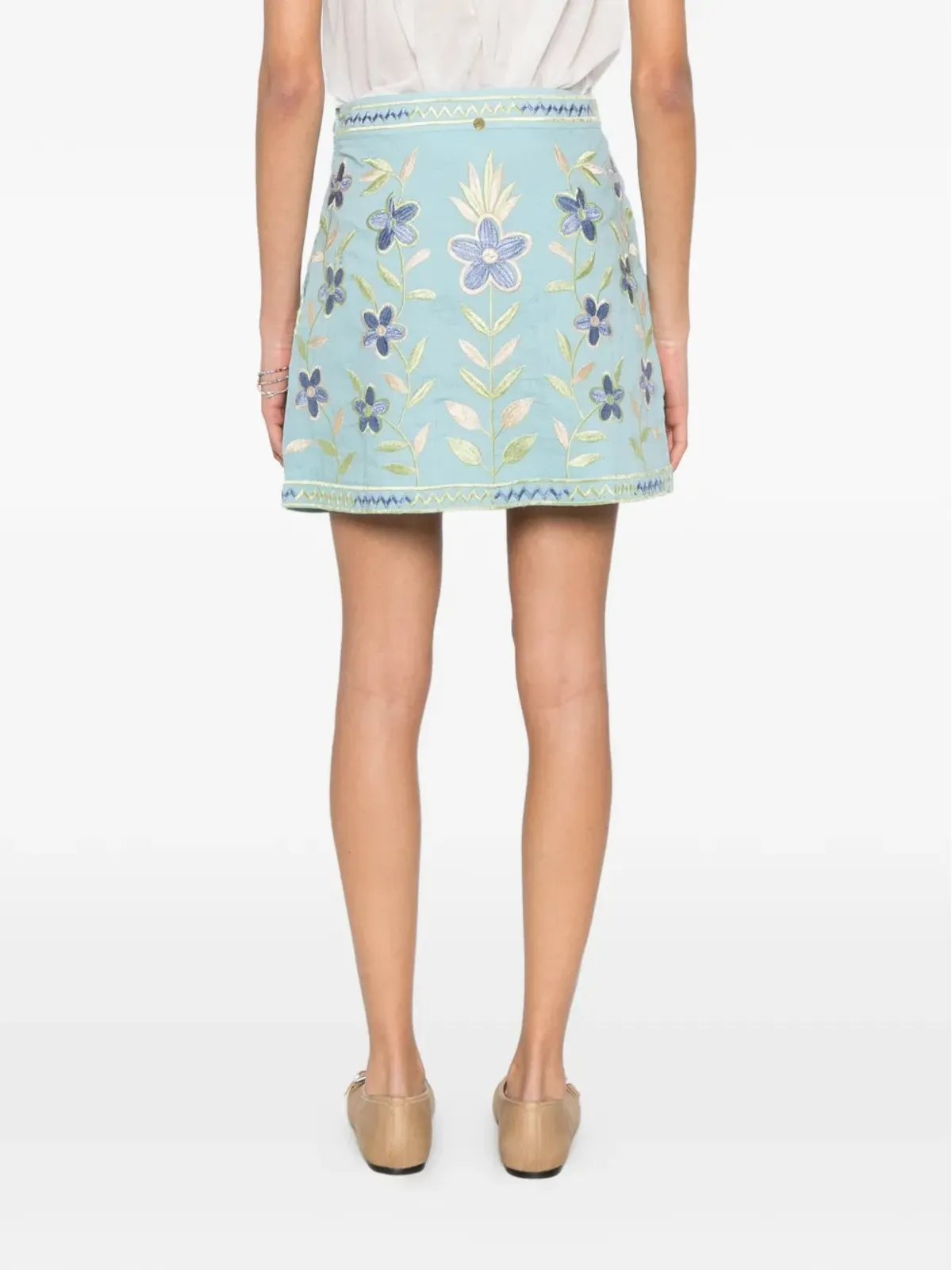 Antik Batik Carioca floral-embroidered mini skirt - Blue - 画像4
