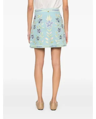 Antik Batik Carioca floral-embroidered mini skirt - Blue - サムネイル4
