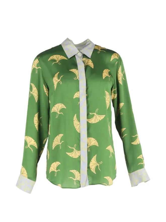 Dries Van Noten Pre-Owned Dries Van Noten シルクプリント長袖シャツ ビンテージ（グリーン）の商品画像