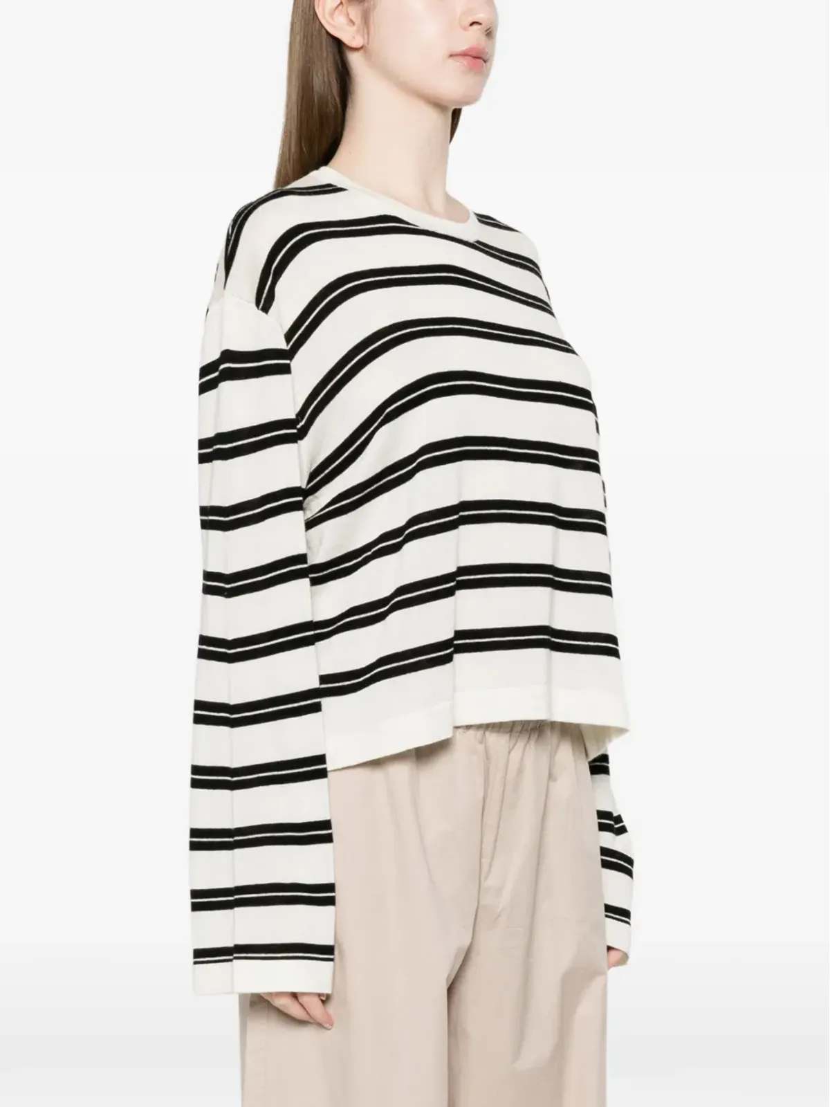Soft Goat ストライプ長袖セーター - 画像3