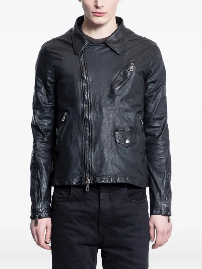 Giorgio Brato Giorgio Brato Vegetanジップアップラムスキン バイカージャケット - ブラックの商品画像