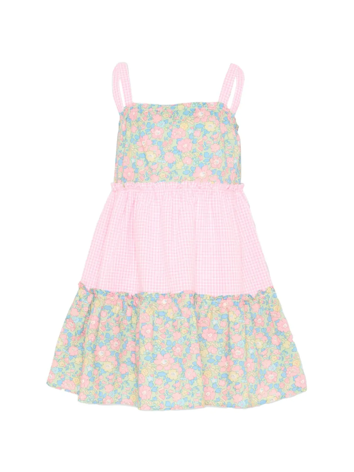 Pesciolino Rosso Kids 花柄プリントギンガムドレス - ピンク - 画像1