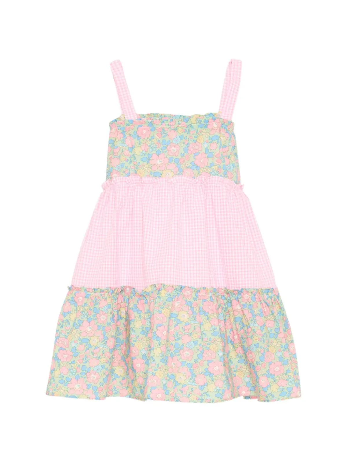 Pesciolino Rosso Kids 花柄プリントギンガムドレス - ピンク - 画像2
