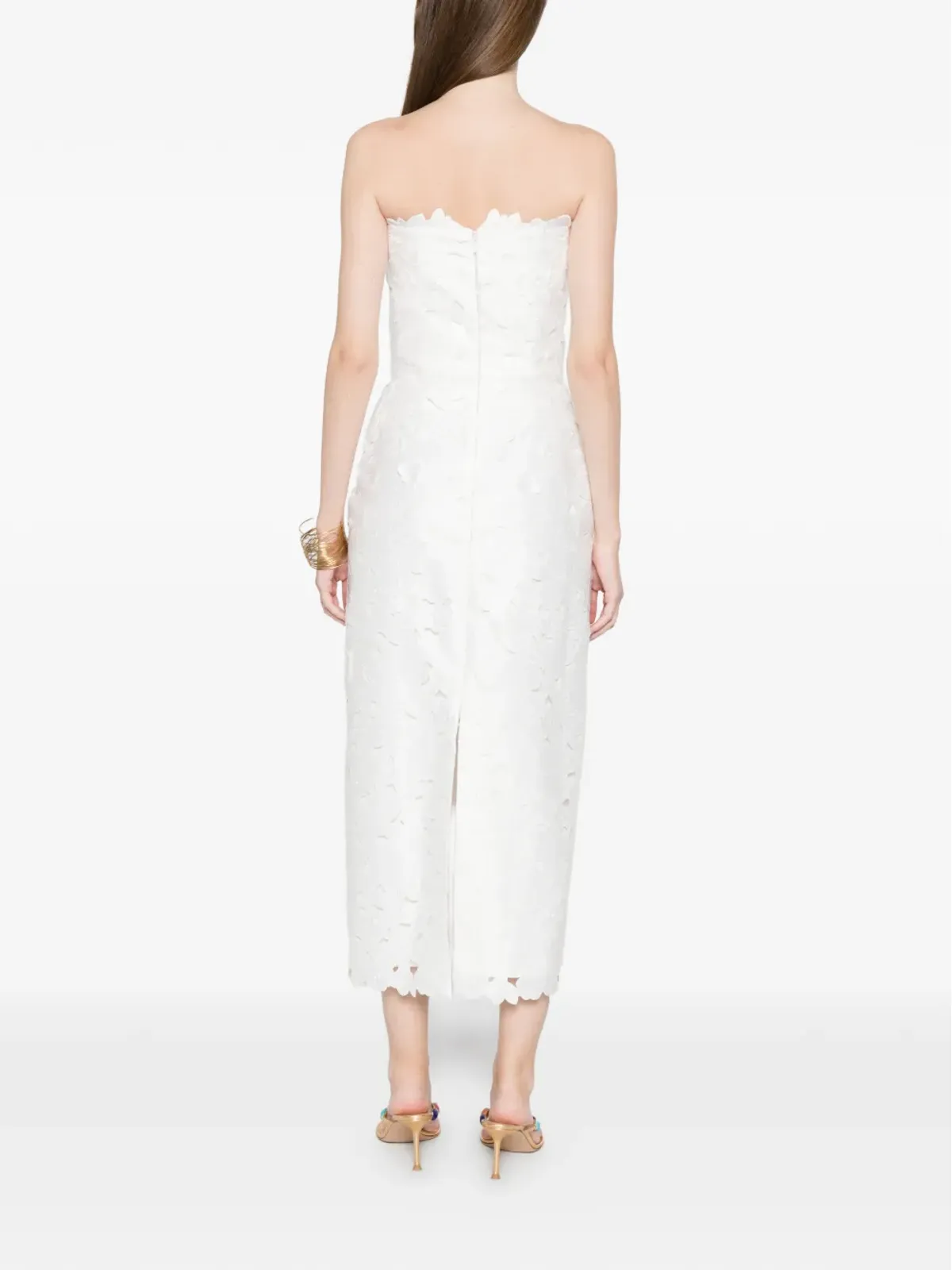 Costarellos レースストラップレスミディドレス - 画像4