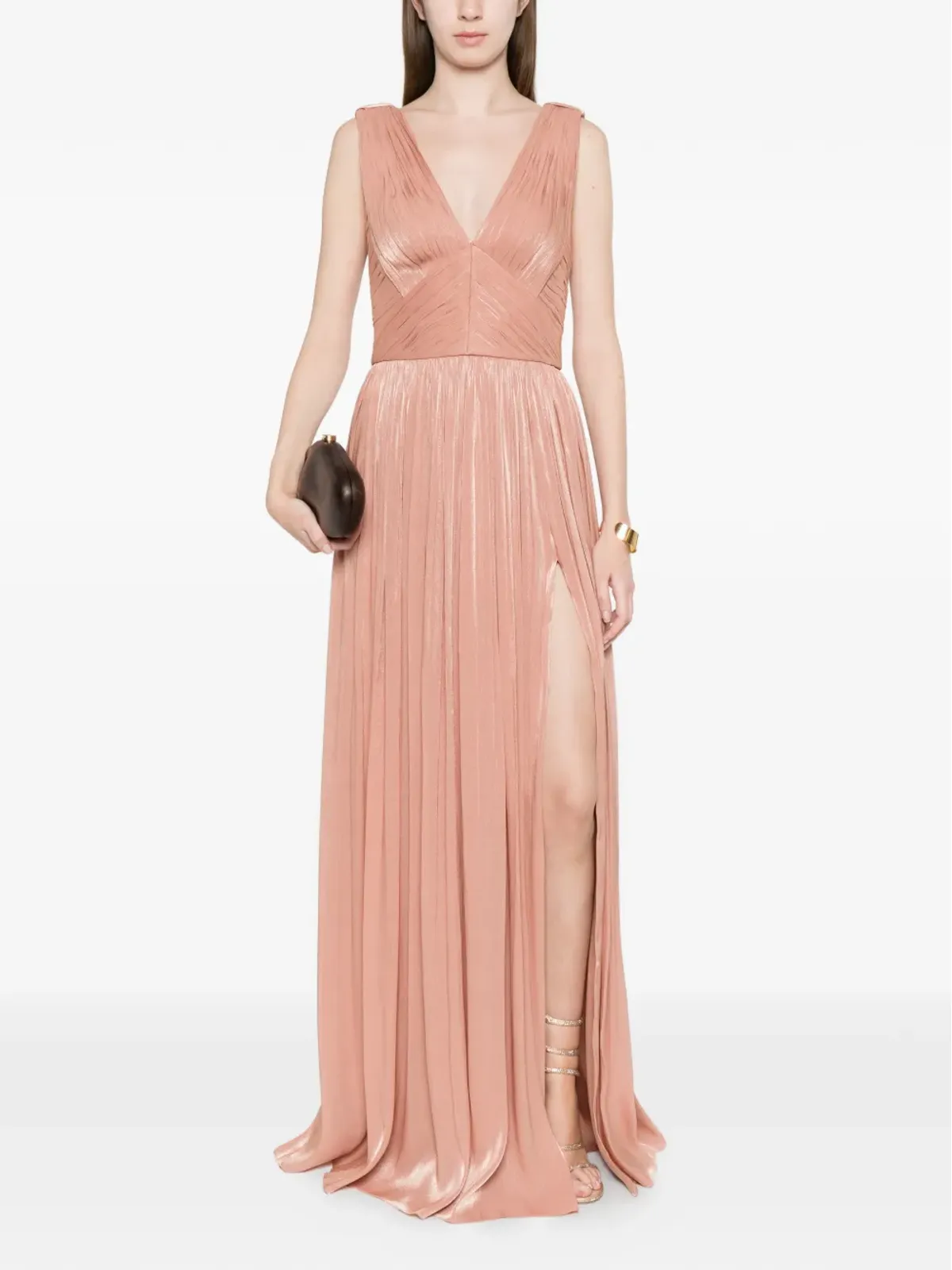 Costarellos Vネックプリーツマキシドレス - 画像2