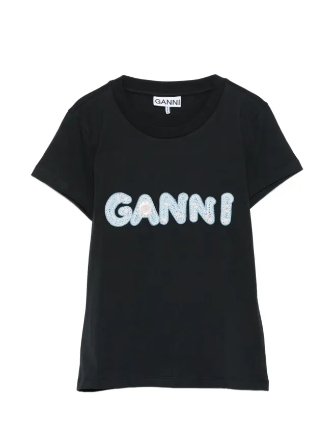 Ganni GANNI ロゴ刺繍入り Tシャツ - ブラックの商品画像