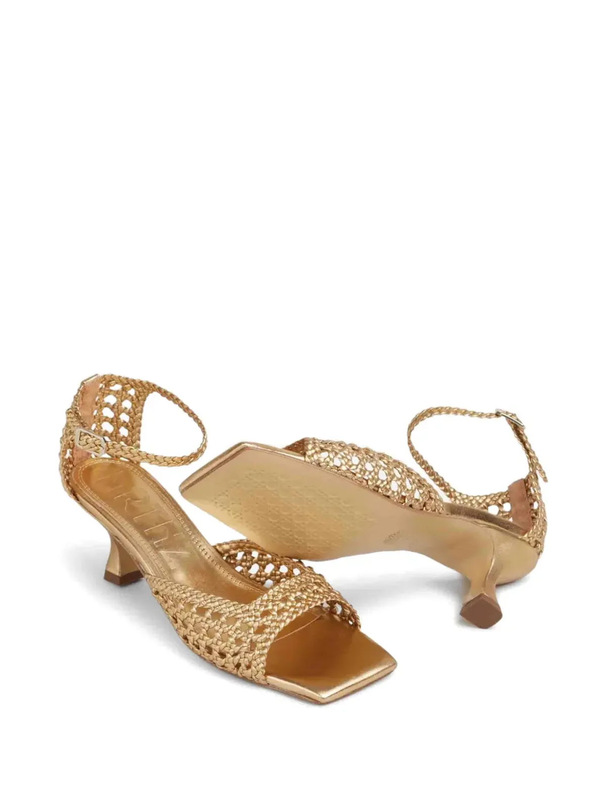 Souliers Martinez 編み込みレザーサンダル - Gold - 画像4