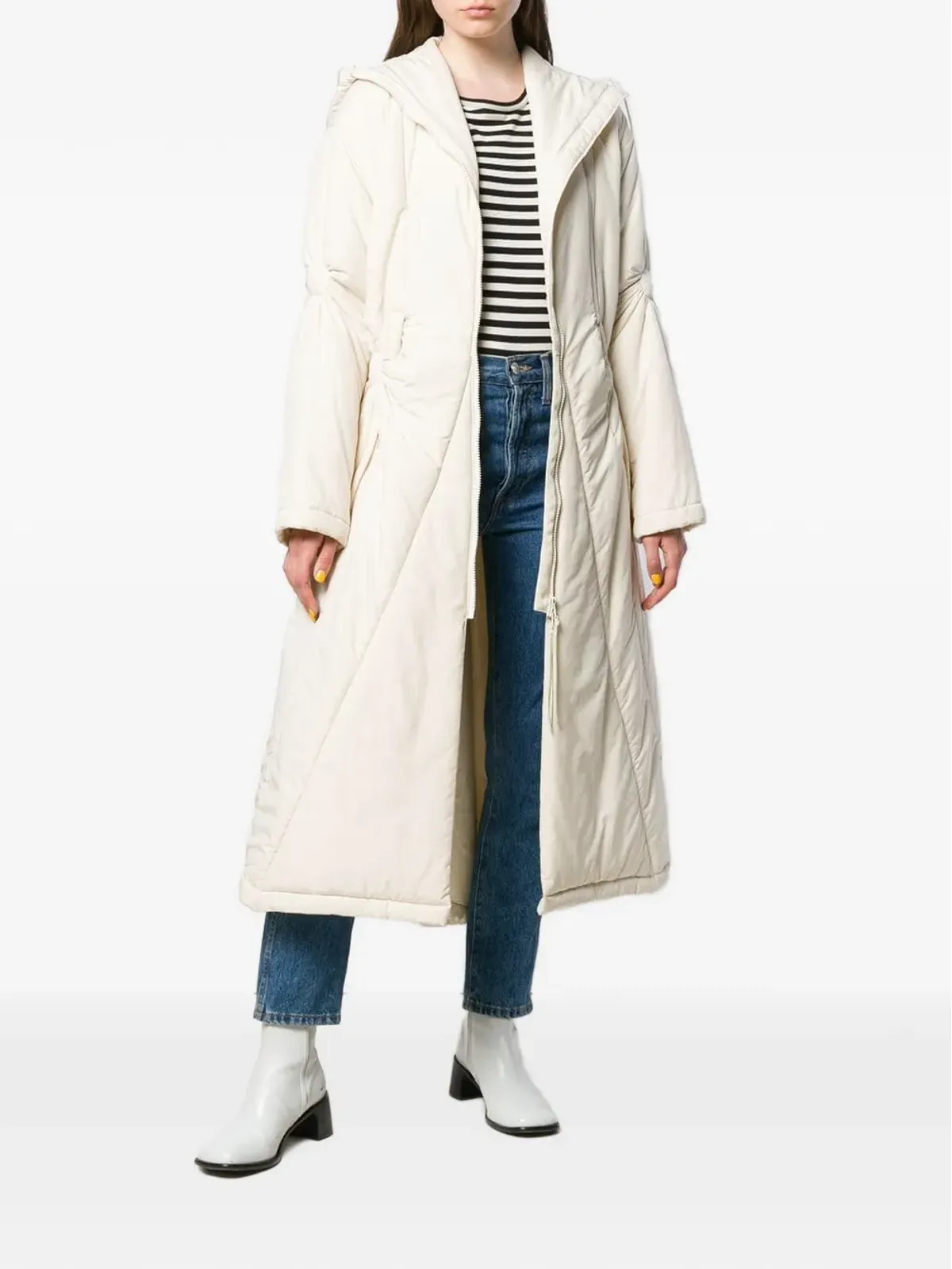 Issey Miyake Pre-Owned ギャザー入りフード付きコート - 画像2