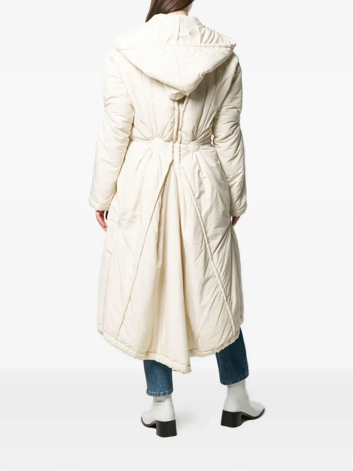 Issey Miyake Pre-Owned ギャザー入りフード付きコート - 画像4