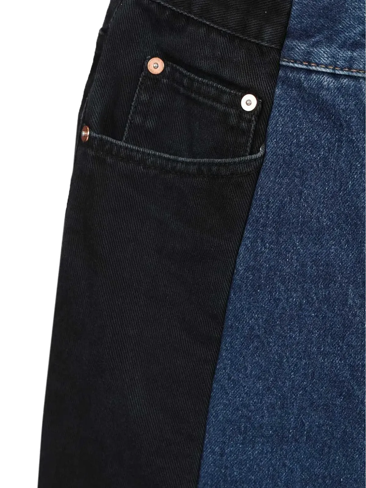 E.L.V. DENIM ダークブルー パネルド フレアジーンズ - 画像3