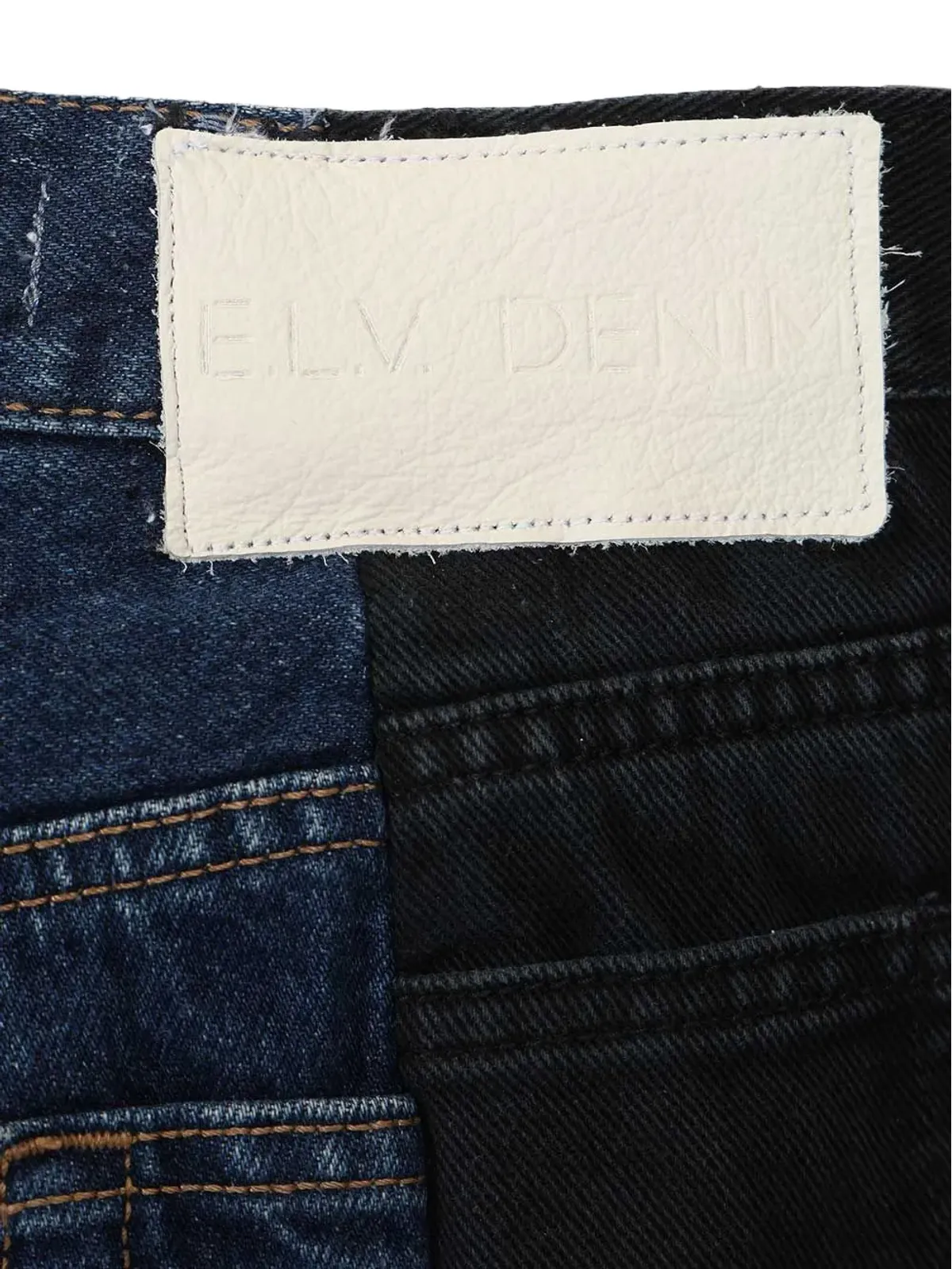 E.L.V. DENIM ダークブルー パネルド フレアジーンズ - 画像4