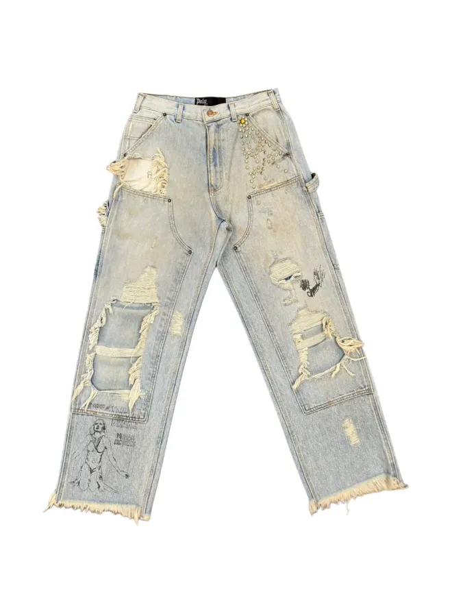 Paly Paly ダメージ加工デニムパンツ ダブルニーの商品画像