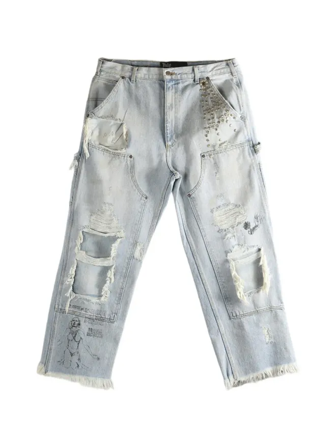 PALY HOLLYWOOD PALY HOLLYWOOD スタッズ付きダメージデニム ワイドジーンズの商品画像