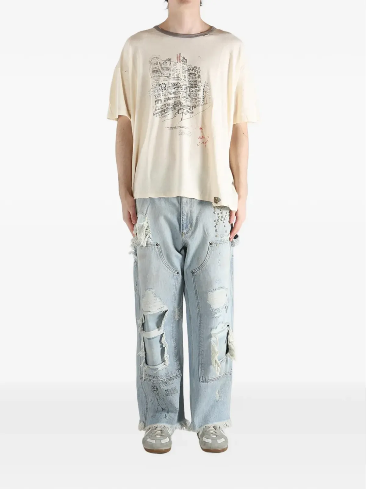 PALY HOLLYWOOD プリント・切りっぱなしヘムTシャツ - 画像2
