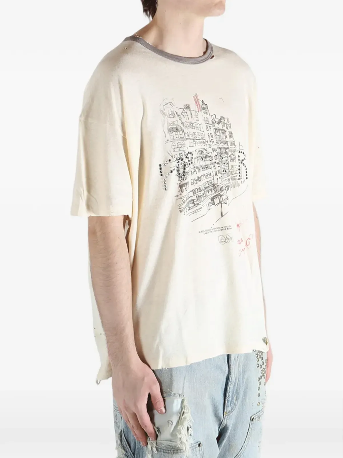 PALY HOLLYWOOD プリント・切りっぱなしヘムTシャツ - 画像3