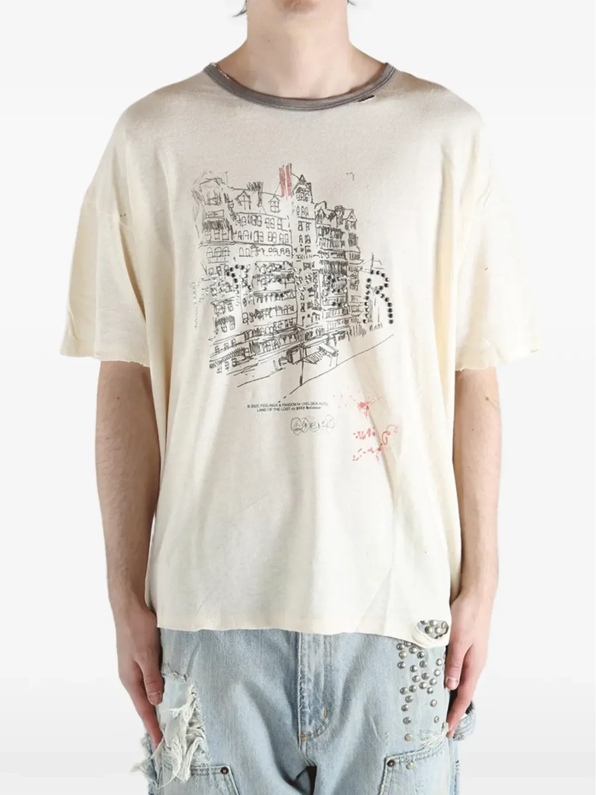 PALY HOLLYWOOD プリント・切りっぱなしヘムTシャツ - 画像4
