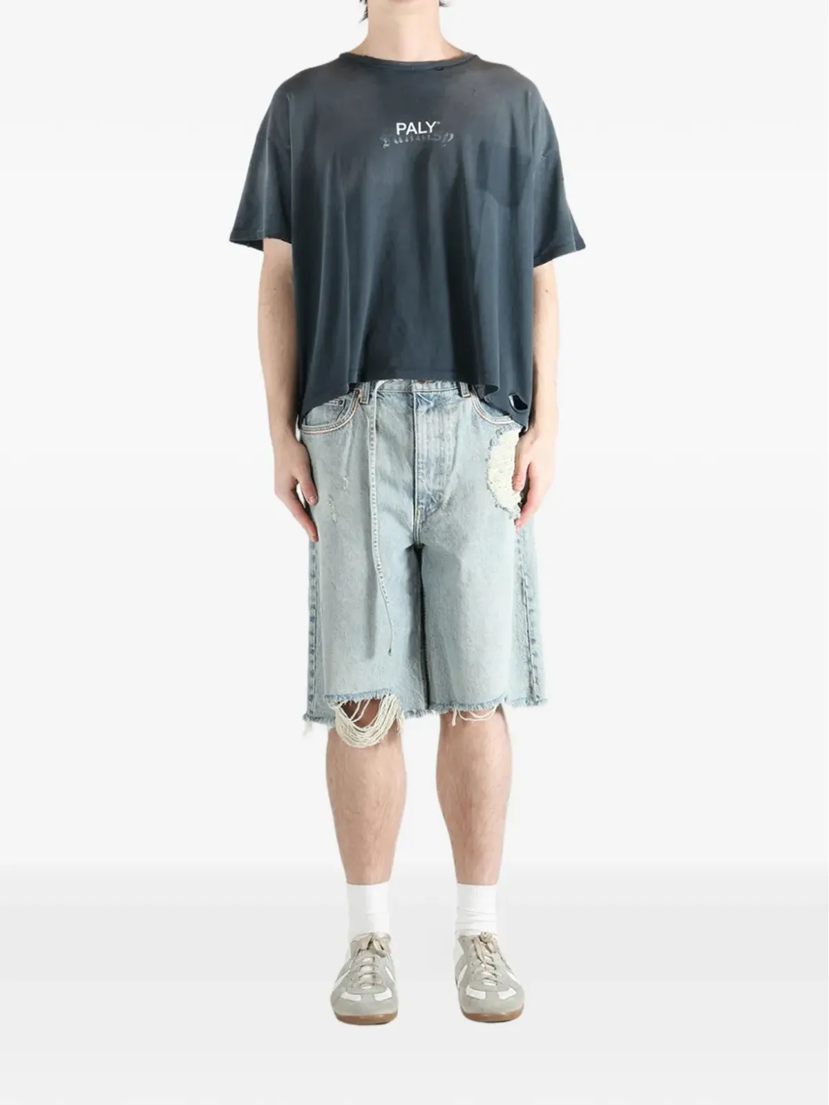 PALY HOLLYWOOD ダメージ加工Tシャツ グレー - 画像2