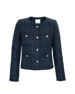 WEILL PARIS braided-trim tweed jacket - Blue - サムネイル1