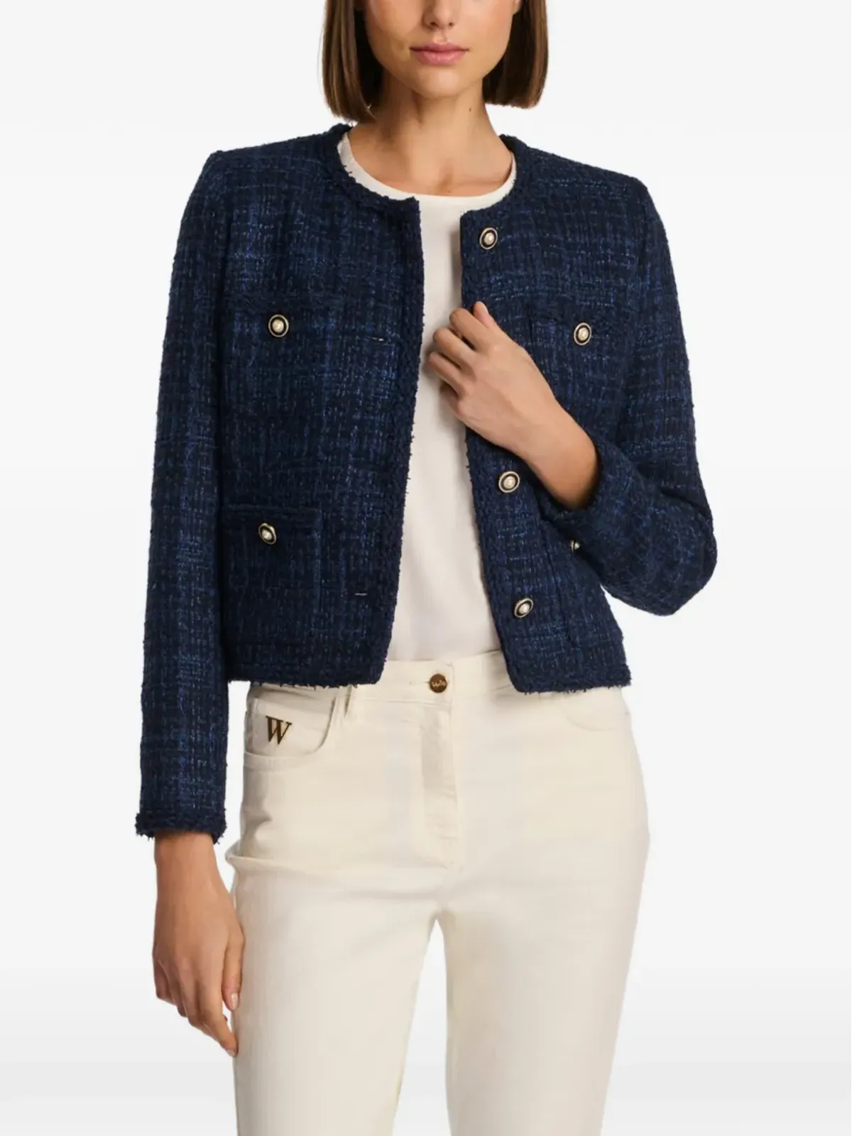 WEILL PARIS braided-trim tweed jacket - Blue - 画像4