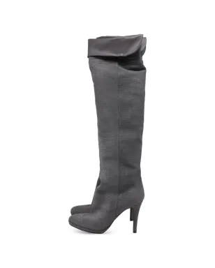 Jimmy Choo Pre-Owned リザード型押しニー・ハイブーツ - グレー - サムネイル2